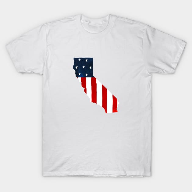 Patriotic USA Flag California Map T-Shirt by k8creates